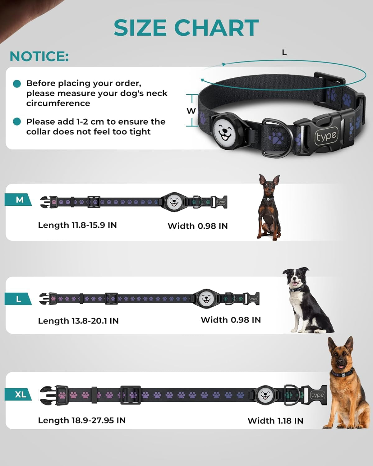 Dog Collar with Airtag Holder, IP67 Waterproof Reflective Airtag Dog Collars for Medium & Large Dogs, Adjustable Pet Collar with Twist-Lock Holder & Green Glow for Night (Black, M, 11.8"-15.9")