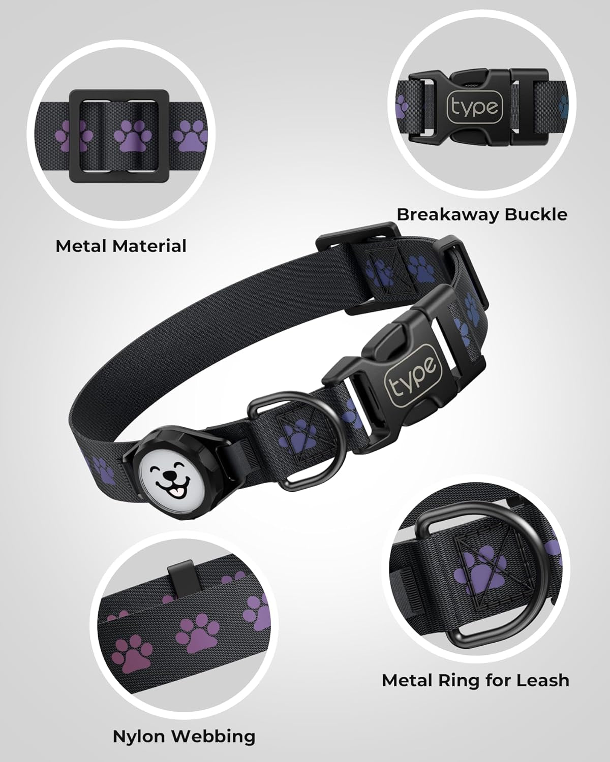 Dog Collar with Airtag Holder, IP67 Waterproof Reflective Airtag Dog Collars for Medium & Large Dogs, Adjustable Pet Collar with Twist-Lock Holder & Green Glow for Night (Black, M, 11.8"-15.9")
