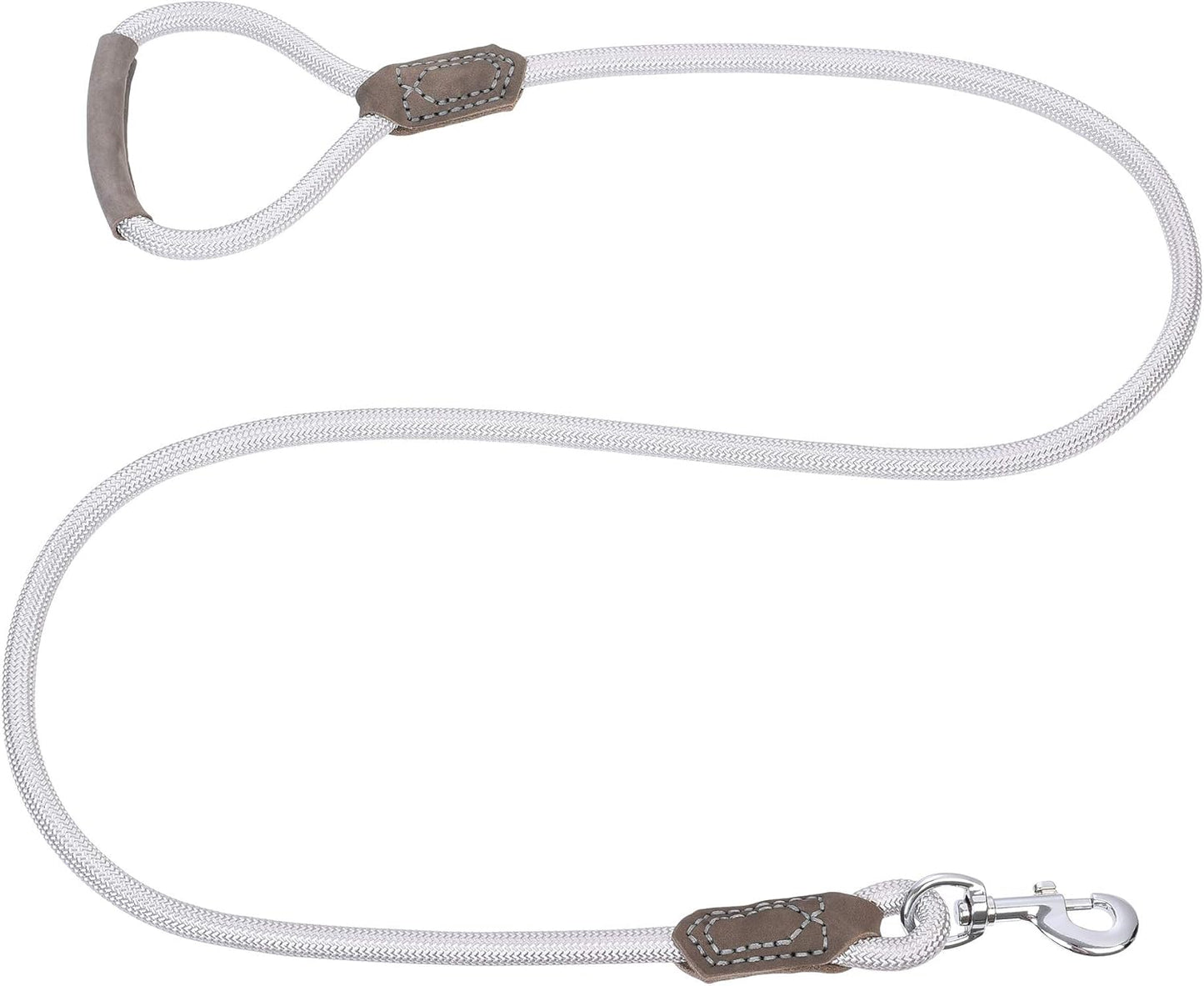 Dog Leash with Genuine Leather Handle, 6 FT/5 FT/4 FT | Leather Grip Rope Leash, Heavy Duty 360° Swivel Metal Clasp, for Small Medium & Large Dogs