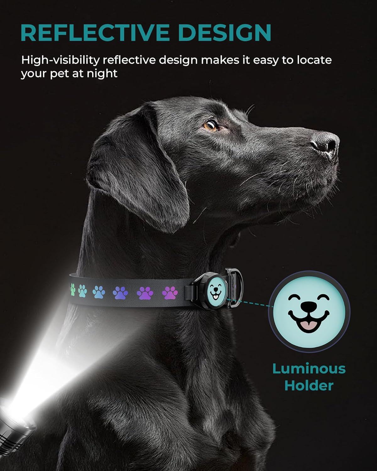 Dog Collar with Airtag Holder, IP67 Waterproof Reflective Airtag Dog Collars for Medium & Large Dogs, Adjustable Pet Collar with Twist-Lock Holder & Green Glow for Night (Black, M, 11.8"-15.9")